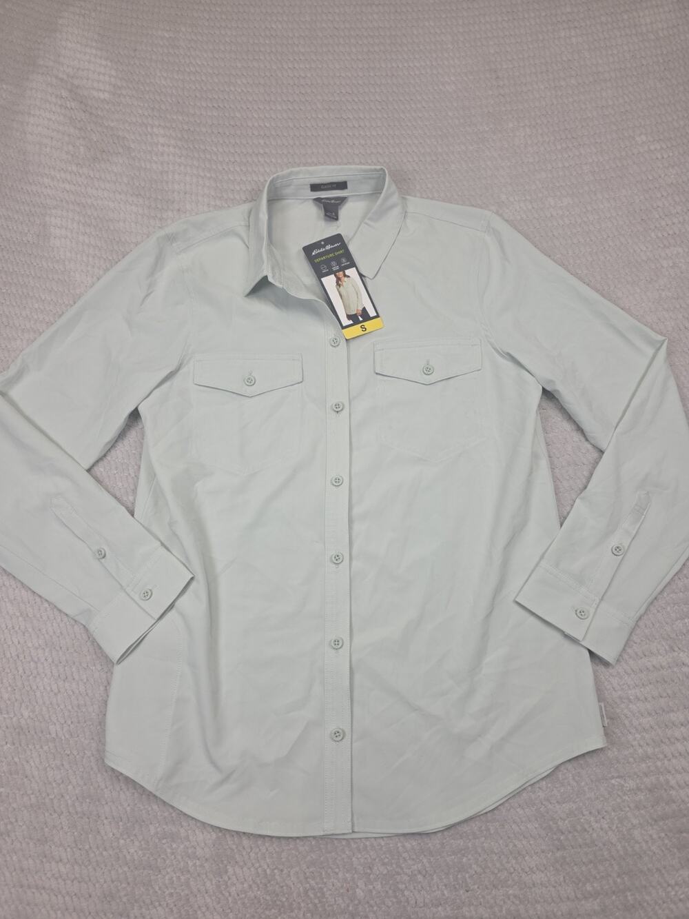 Eddie Bauer Shirt Womens Small Departure Shirt Green Performance Stretch Light